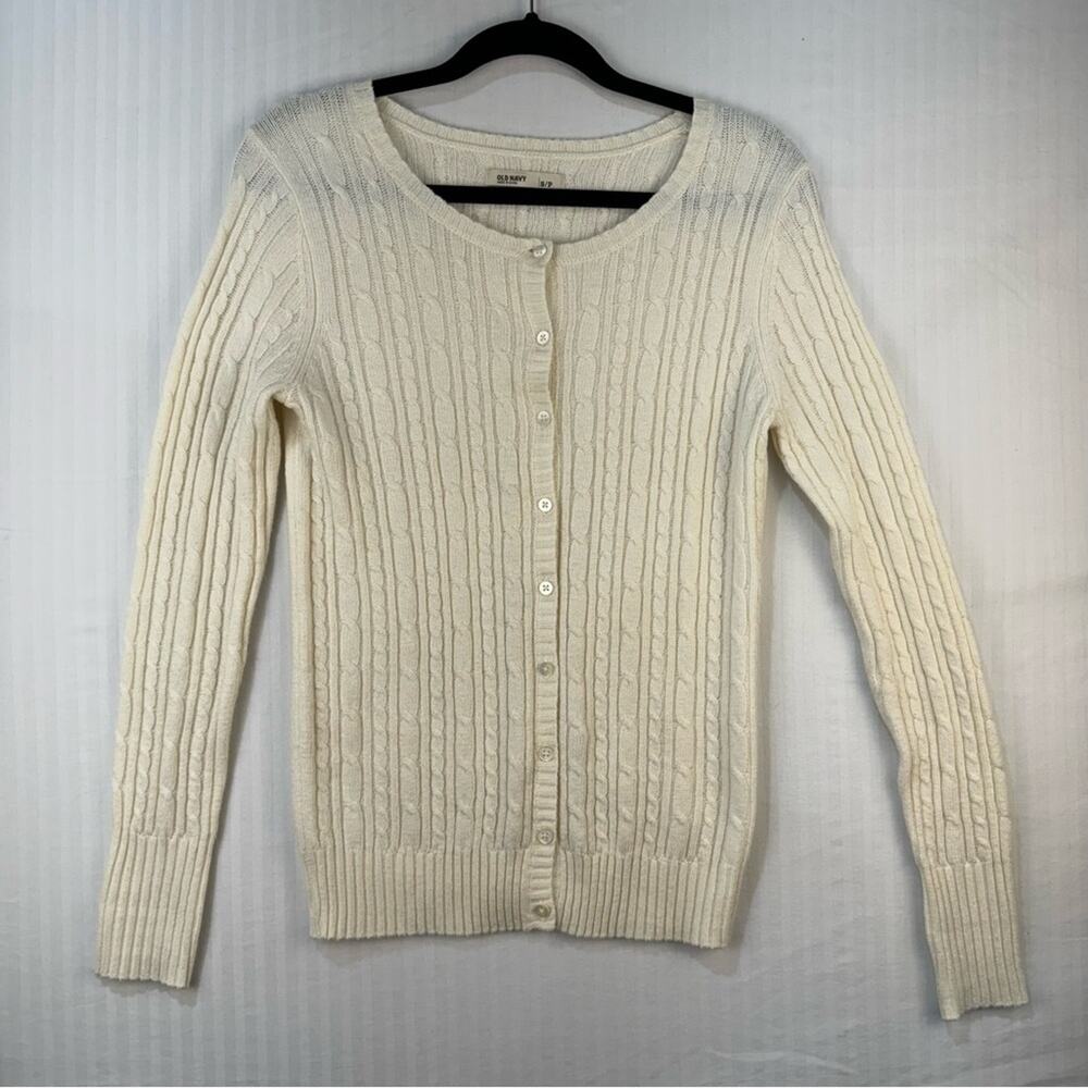 Old Navy Vintage Cable Knit White Cardigan Sweater Small Cottagecore Coquette